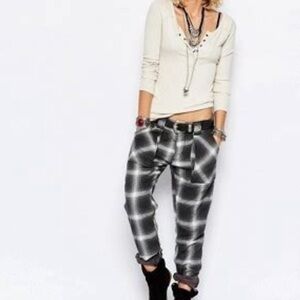 Free People Grey & White Plaid Utility Cargo Pants